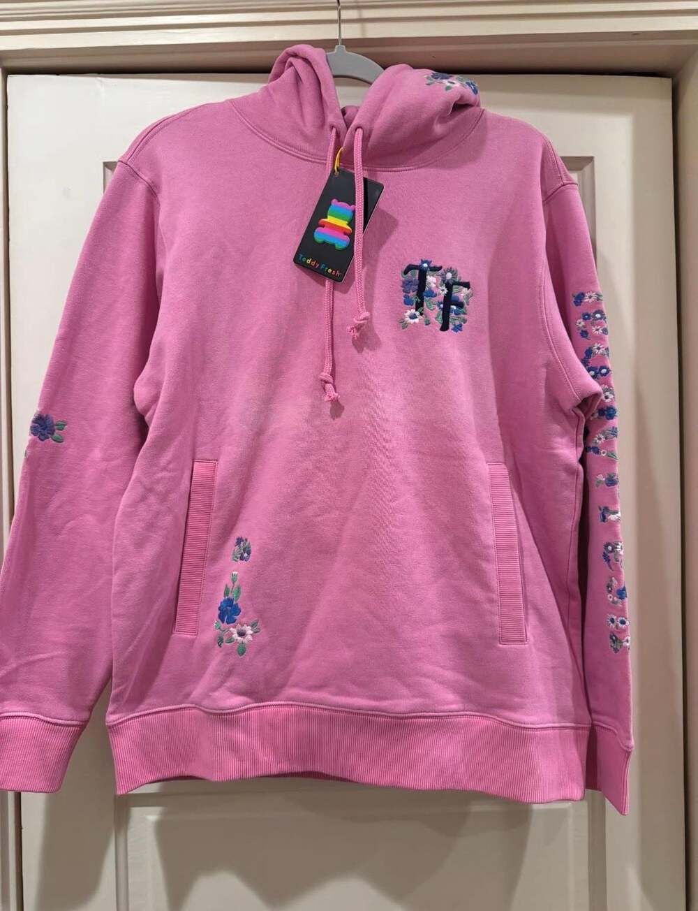 Teddy Fresh Pink Floral Embroidered Logo Hoodie